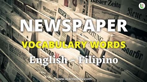 Newspaper vocabulary words in Filipino and English.